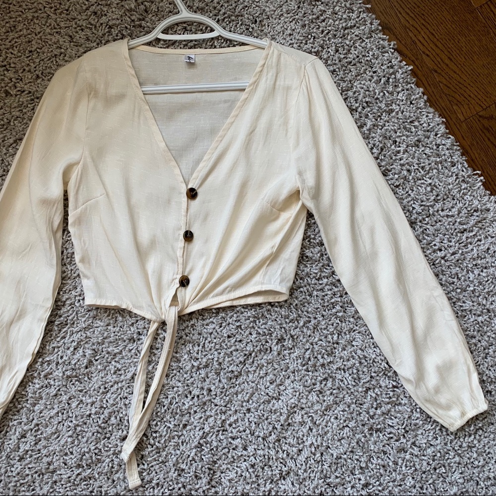 Off white crop tie long sleeve button up